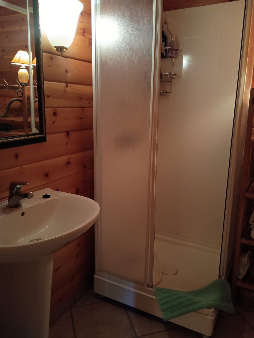 Bagno con doccia, lavabo e WC